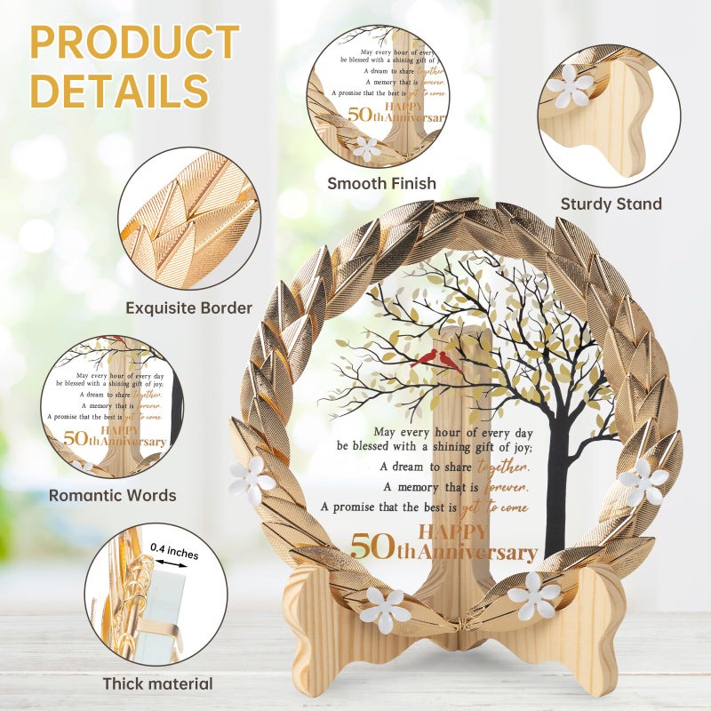 EVA murmure 50th Anniversary Wedding Unique Gifts Ideas Crystal Plate with Gold Leaf Wreath - 50th Anniversary Wedding Gifts for Parents Couple - Cardinal Style - Image 3